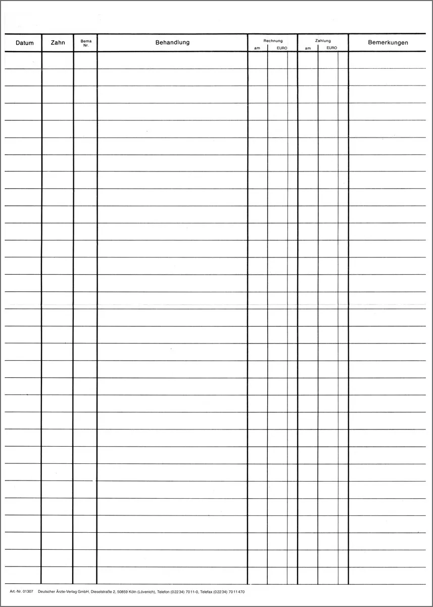 Zweiseitig bedruckter Einlegebogen für Karteimappen speziell für Zahnärzte, im Format 21 x 29 cm, ideal zur Organisation von Patientendaten und Behandlungsnotizen in Zahnarztpraxen.
