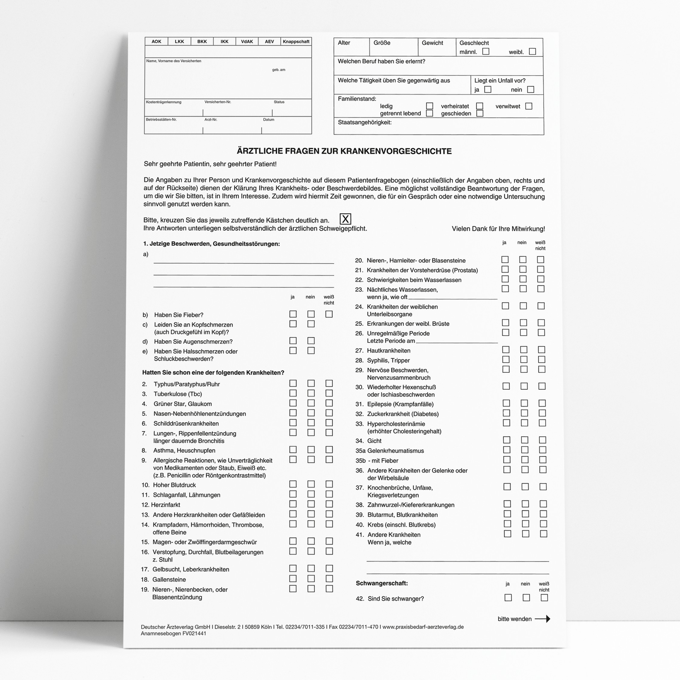 Anamnesebogen (Wartezimmer-Fragebogen)