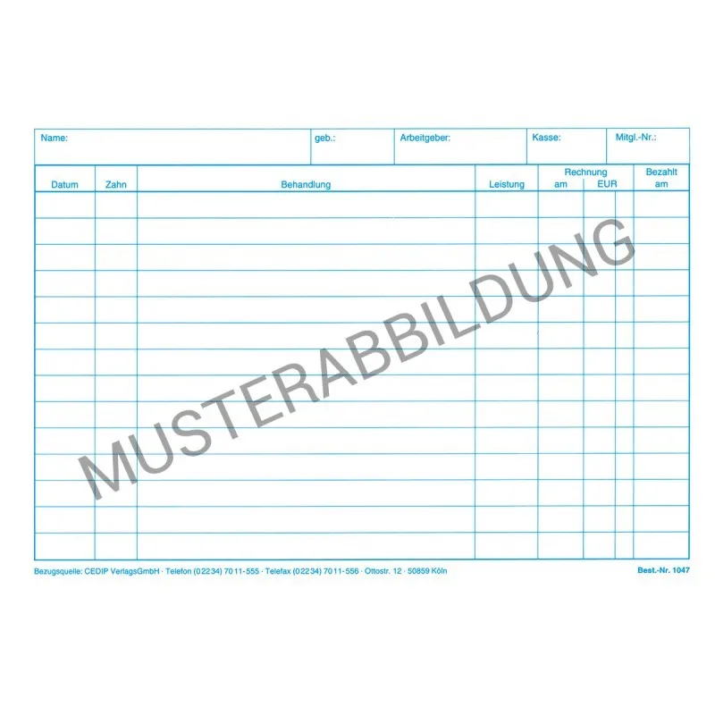 Einlegekarten für Zahnärzte im Format DIN A5, beidseitig liniert mit ausreichend Platz für Notizen. Diese Karten enthalten alle wichtigen Informationen zur Patientendokumentation und sind in einer Verpackungseinheit von 500 Stück erhältlich.