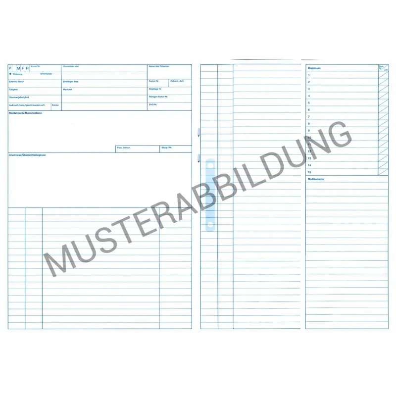 Documed 4 im praktischen DIN A4 Format, ideal für die Dokumentation in der Arztpraxis. Diese gebrauchsfertigen, gefalteten Blätter sind in einem klassischen Weiß gehalten und kommen in einer Verpackungseinheit von 200 Stück.