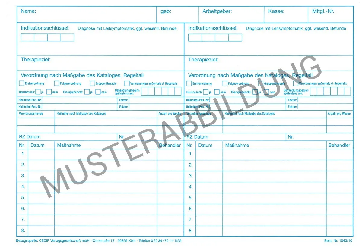 Einlegekarten für Physiotherapeuten, Version 2, im Format DIN A5. Diese beidseitig liniert gestalteten Karten bieten reichlich Platz für die ausführliche Dokumentation von Patientendaten und sind in einer Verpackungseinheit von 500 Stück erhältlich.
