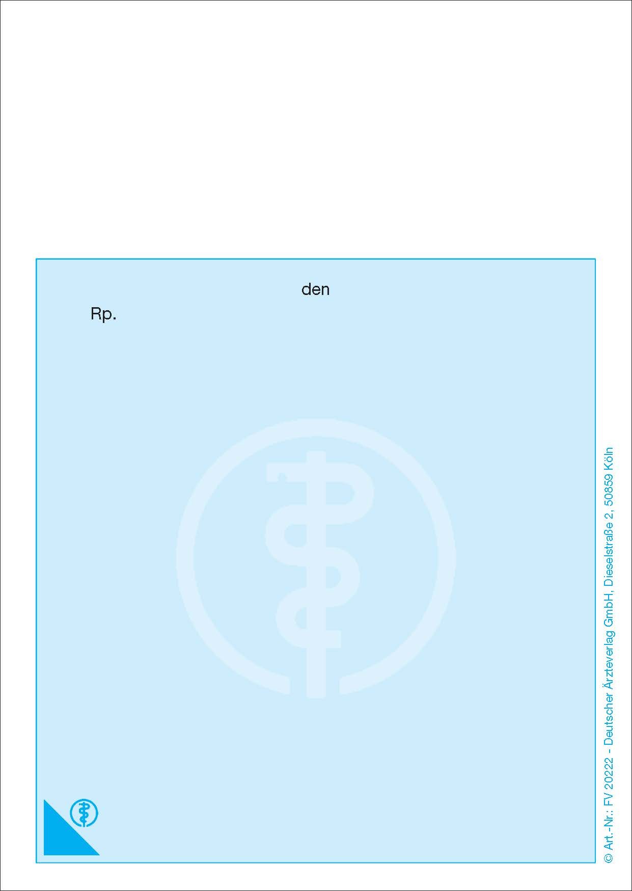 Die Privatrezepte der Serie Blau im Format DIN A6 hoch sind praktische Abreißblöcke mit einem ansprechenden Farbverlauf. Sie sind einseitig, zweifarbig in Blau und Schwarz bedruckt und beinhalten Informationen der Arztpraxis.