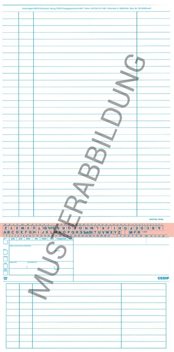 SIMPLEX Karteikarte Standard Allgemein in rosa zur optimalen Patientendokumentation. Diese ungefalzte Karteikarte im Format DIN A5 ist zweimal genutet, um das Falten zu erleichtern, und wird in einer Verpackungseinheit von 250 Stück geliefert.