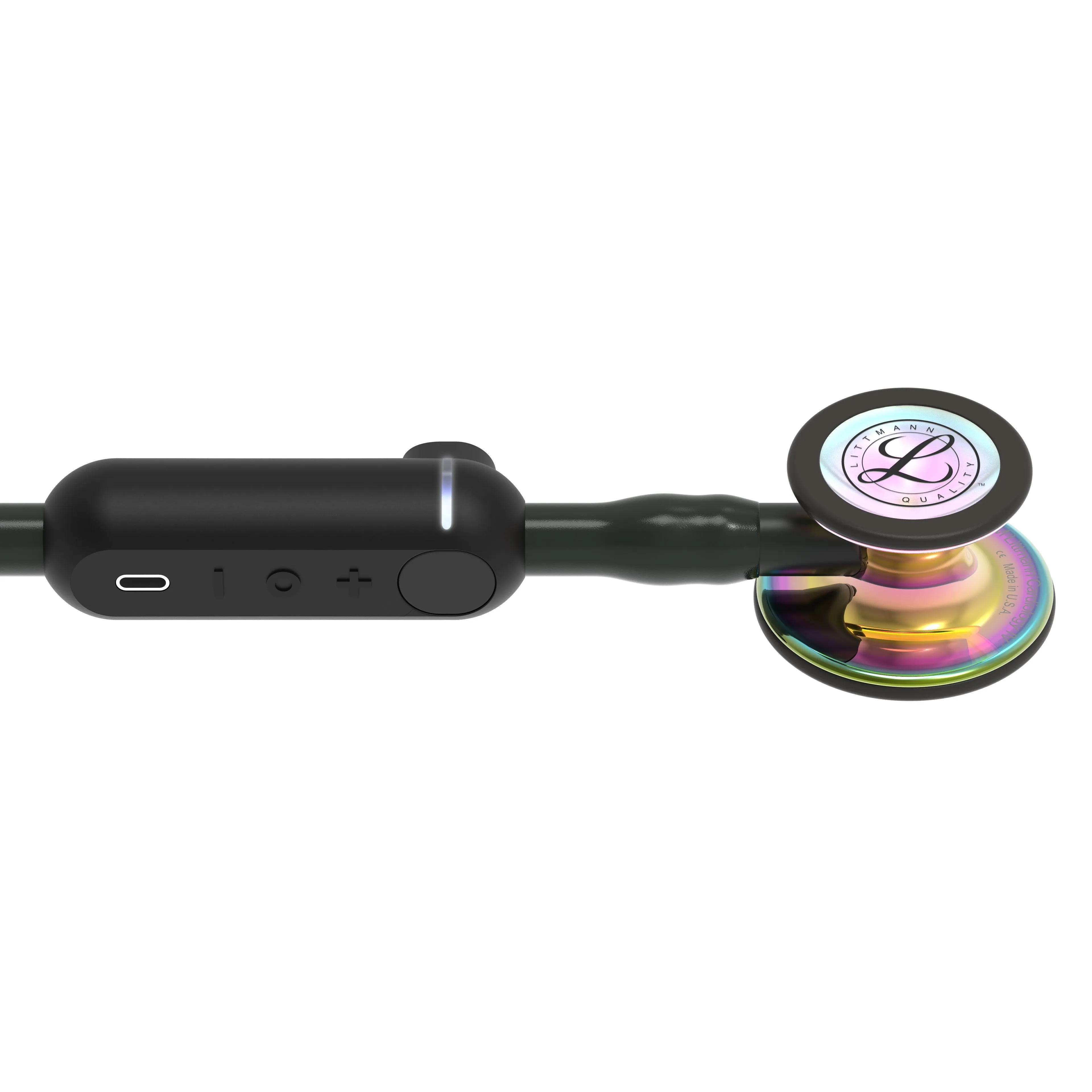 Nahaufnahme eines Bruststückes vom Littmann Stethoskop.
