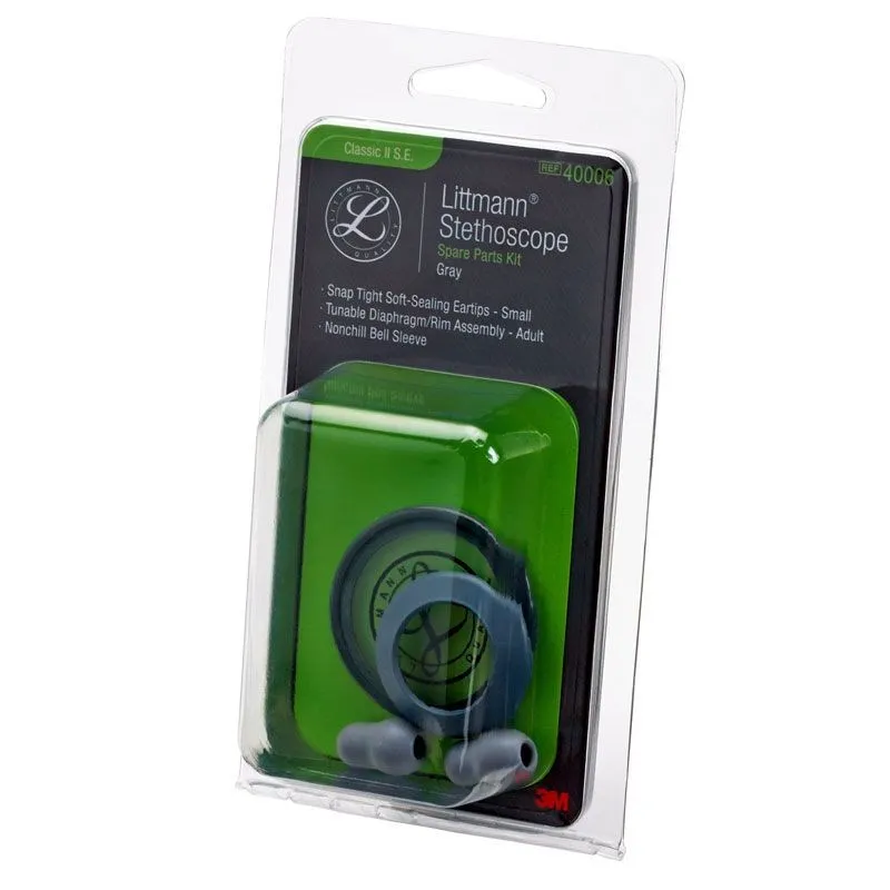 Ersatzteil-Set in grau für Littmann Classic II S.E. mit Dual-Frequency-Membran, Kälteschutzring, weichen Ohroliven und Ringen in Schwarz oder Grau für schnelle Reparaturen.
