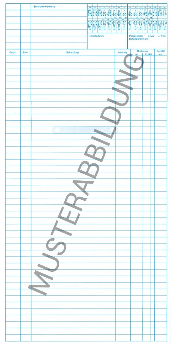 SIMPLEX Karteikarten für Zahnärzte im Format DIN A5, praktische ungefalzte Karten mit zwei Faltmarkierungen zur einfachen Handhabung. Ideal für die Patientendokumentation, erhältlich in einer Verpackungseinheit von 250 Stück.
