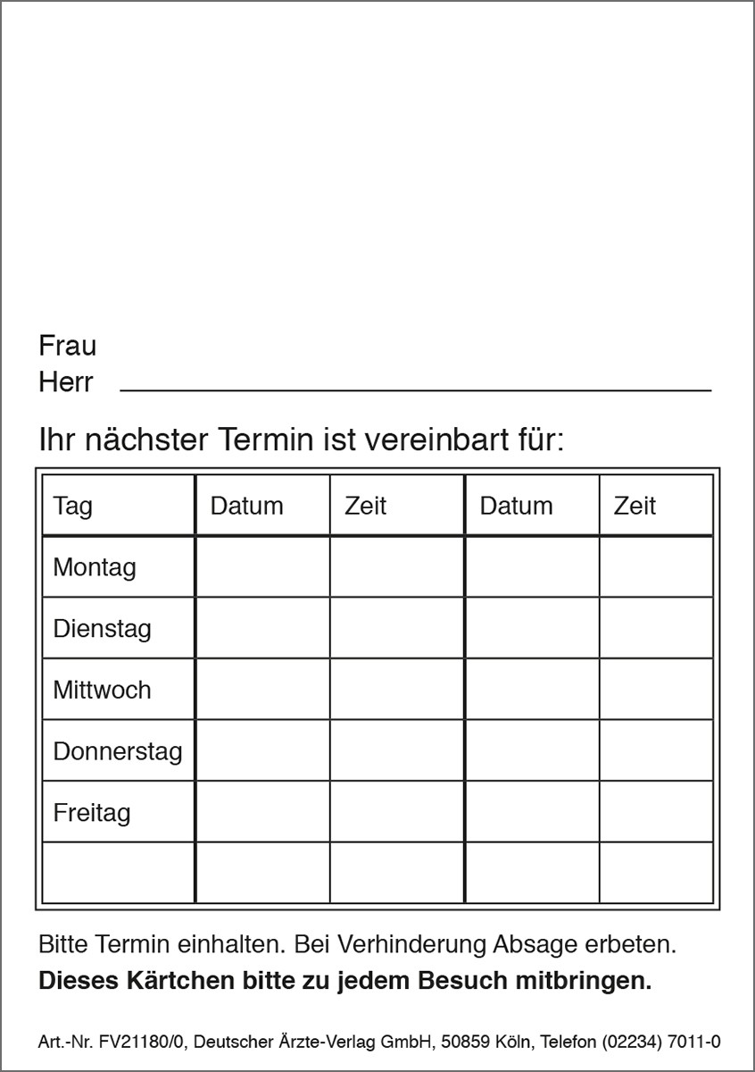 Behandlungs-/Terminkarte A7 (neutral)