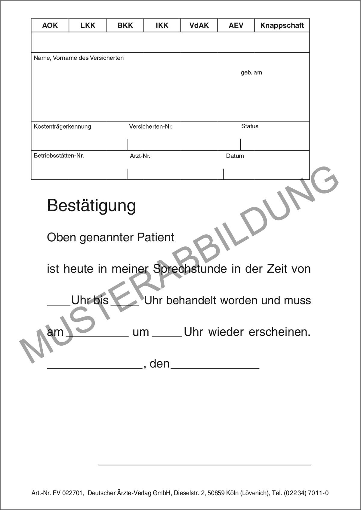 Bestätigung über Sprechstundenbesuch