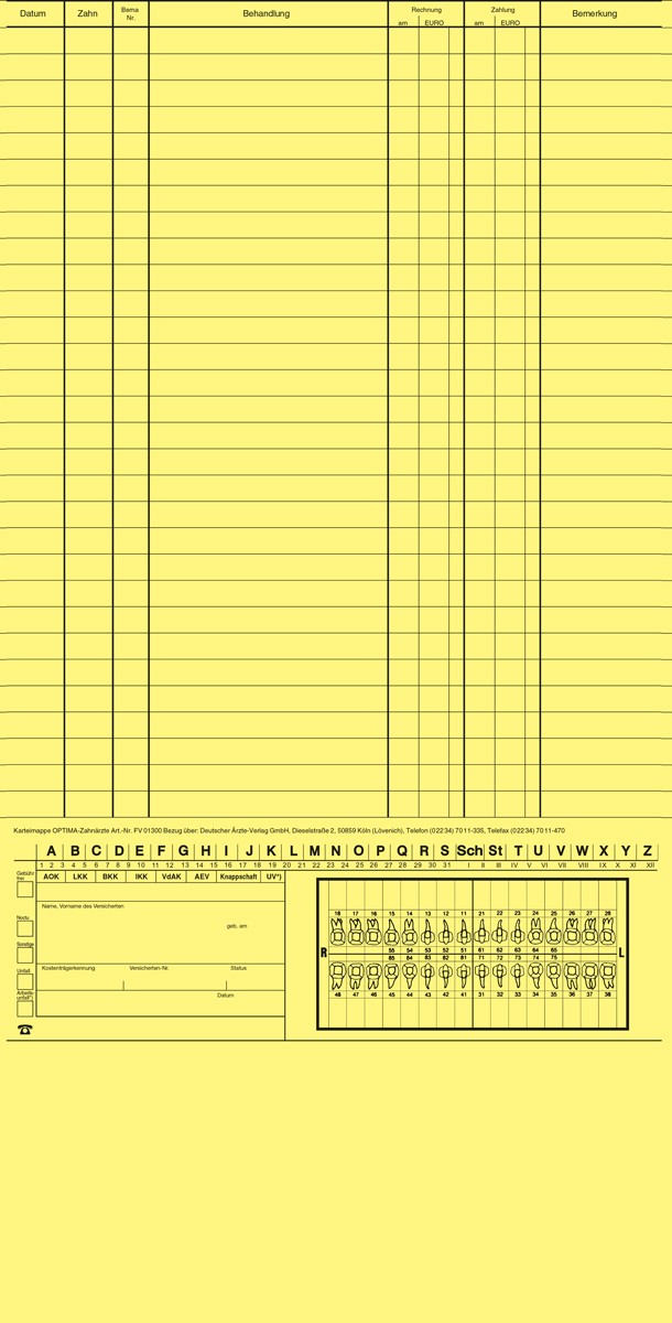 OPTIMA Karteimappe für Zahnärzte, plano