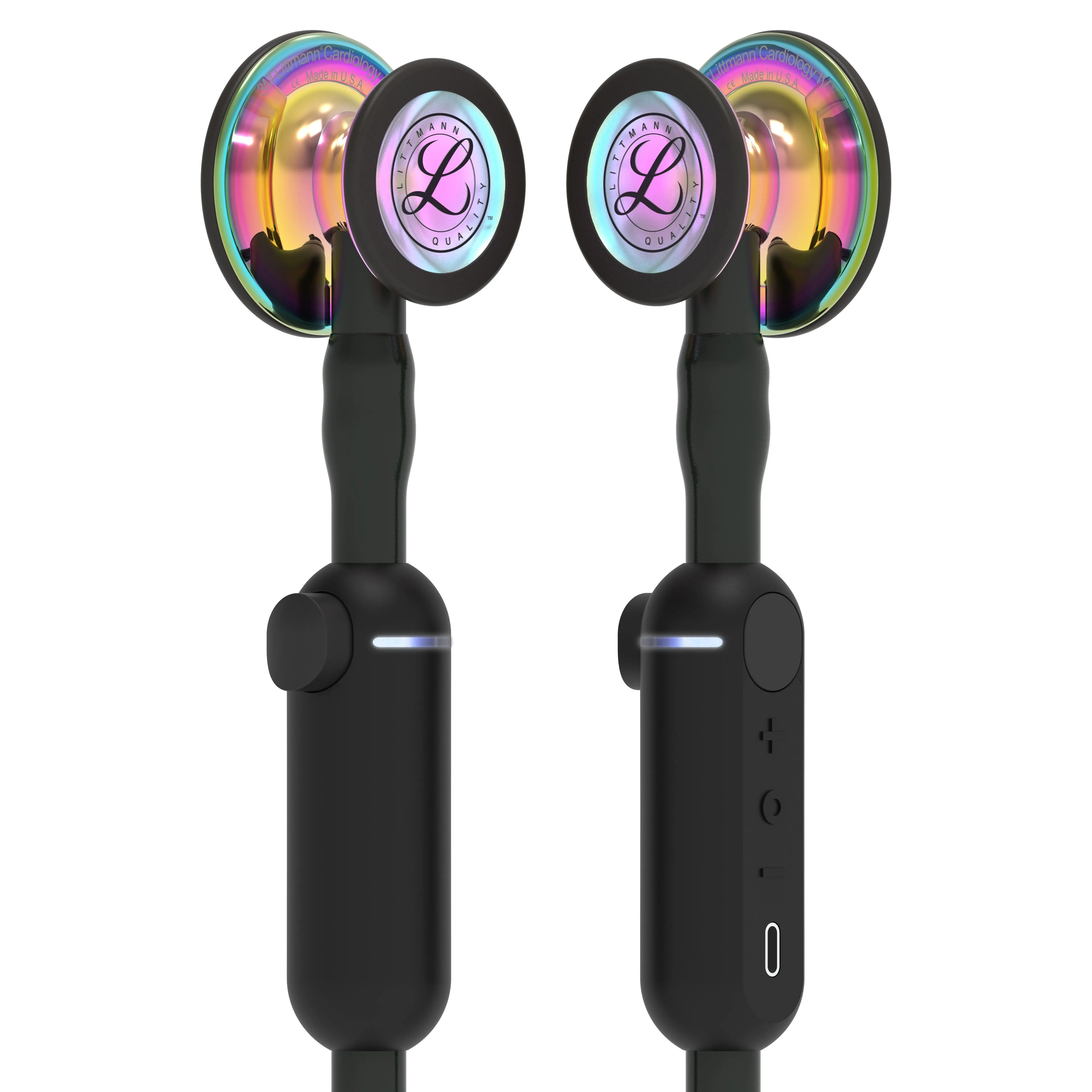 Nahaufnahme zweier Bruststücke vom Littmann Stethoskop.