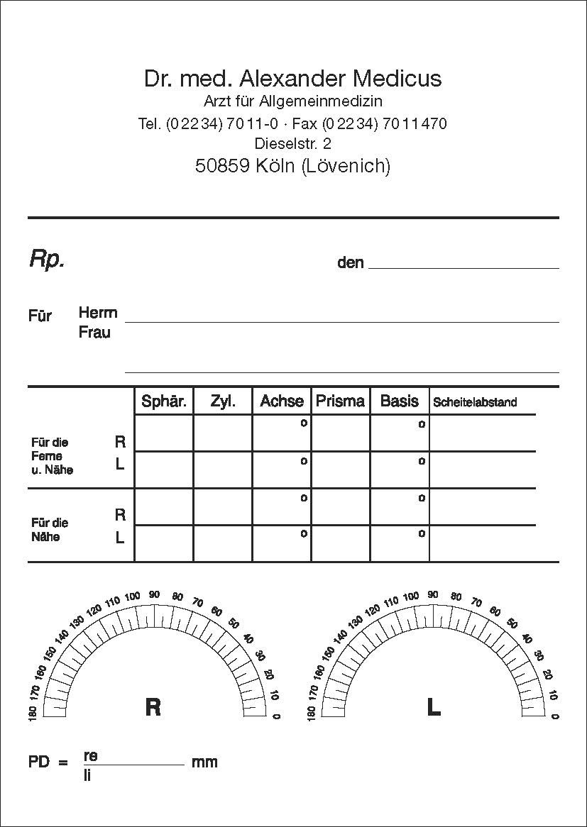 Die Privat-Brillenrezepte im Format DIN A6 hoch sind als praktischer Abreißblock gestaltet und bieten einen Vordruck für eine einfache Handhabung. Jede Seite ist einseitig schwarz bedruckt und besteht aus hochwertigem 80 g Qualitätspapier in Weiß.