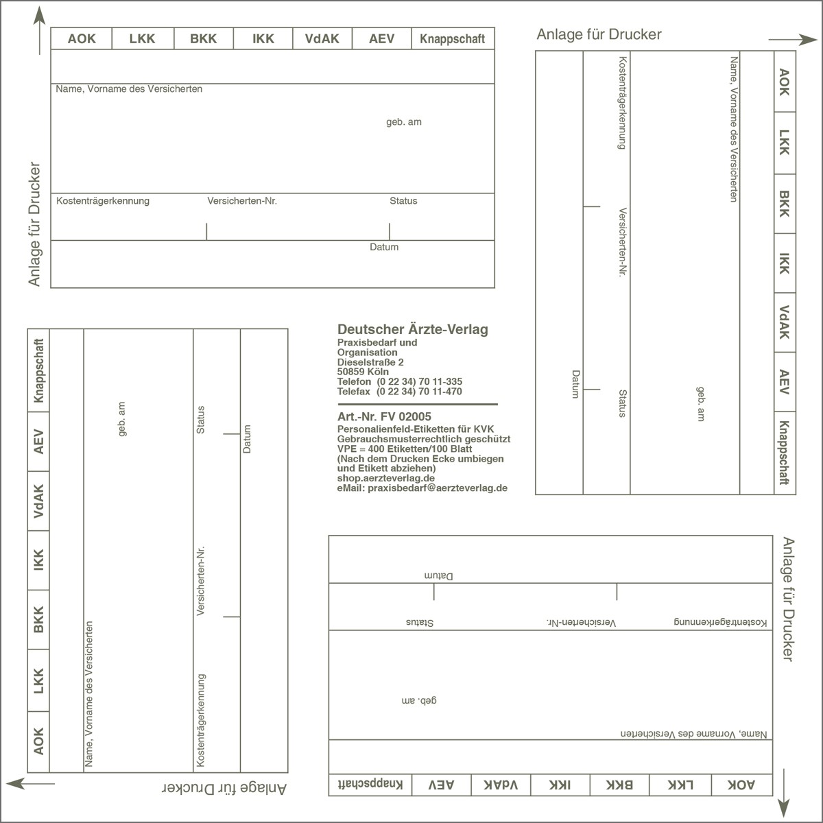 Personalienfeld Etiketten für die eGK